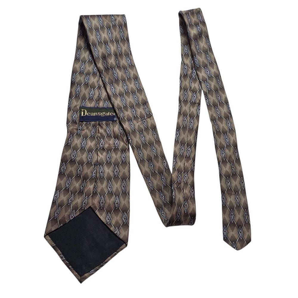 Deansgate Silk Geometric Argyle Neck Tie Brown Blue Men's Formal Business